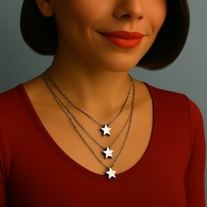 GUESS Women's Silver  Necklace -Multi Strand Star Shaped Beads Fashion Jewelry
